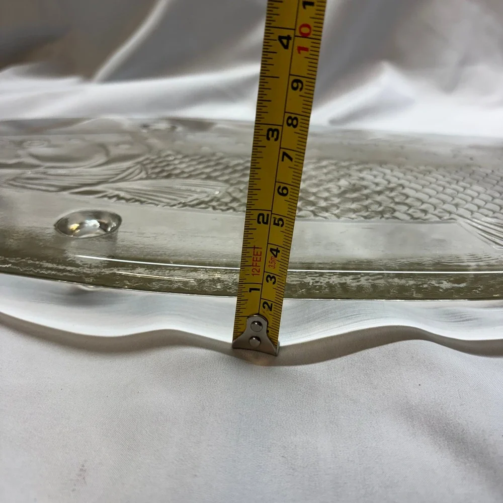 VTG Italglass Glass Fish Serving Platter Large 22.5in Good Embossed Salmon Tray